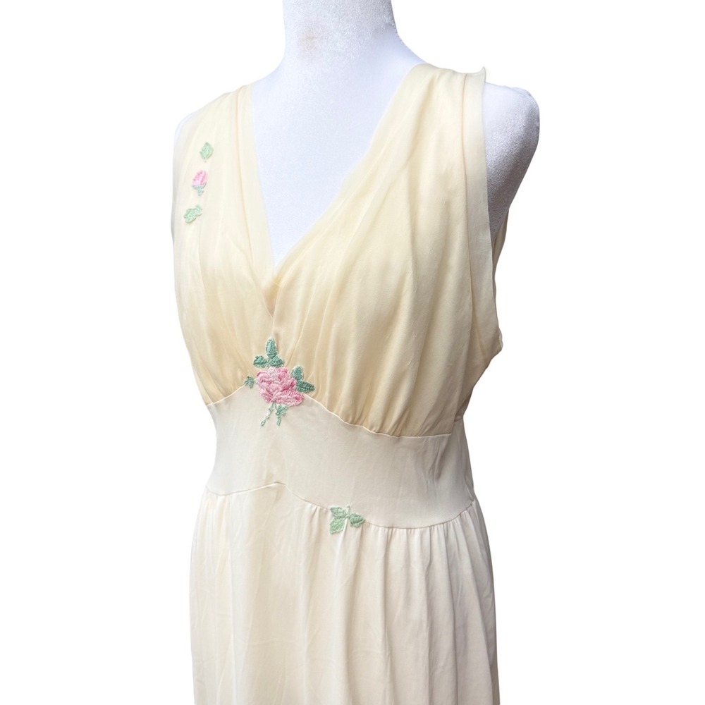 Vintage 60s Cream Floral Babydoll Maxi Nightgown Lingerie Romantic Ethereal - Picture 10 of 16